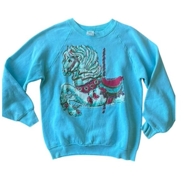 Fruit of the Loom Tops - Vintage RARE Fruit of the Loom Carousel Horse Sweatshirt – Light Blue S/M